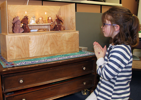 Claire Sailor learns about the Last Supper in the Catechesis of the Good Shepherd for preschoolers at Blessed Sacrament Church in Lincoln. Training for catechists interested in the program will be held in Palmyra this summer. (Courtesy photo)